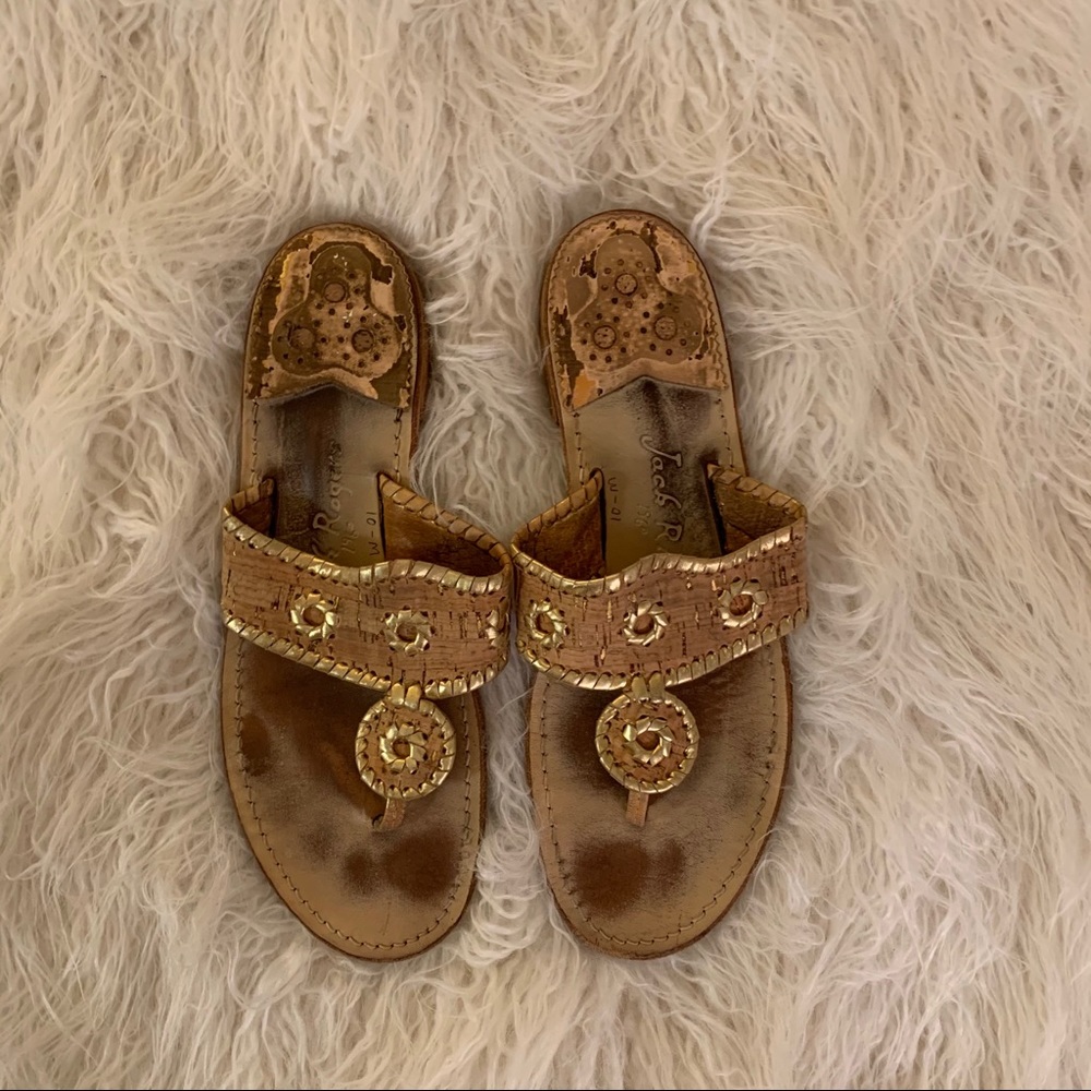 Jack Rogers cork and gold leather sandals